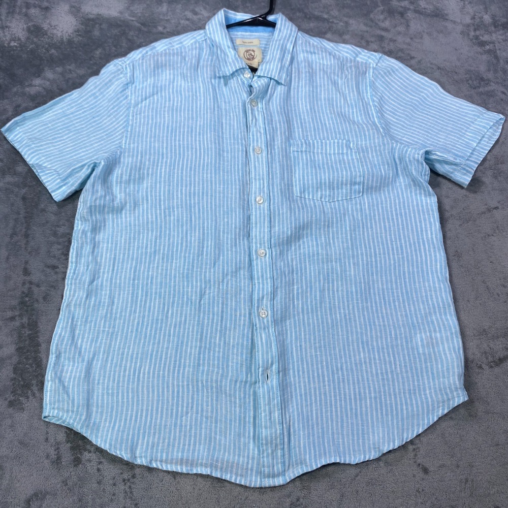 Panama Jack Shirt XL Mens 100% Linen Blue Stripe Coastal Beach Pocket NEW